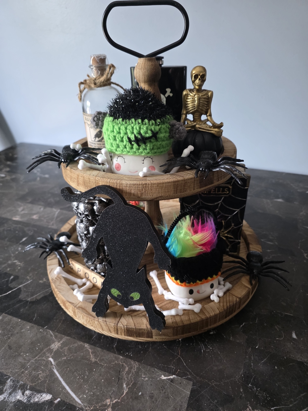 Handmade Halloween Tiered Table Decor - Green & Multicolor Accents